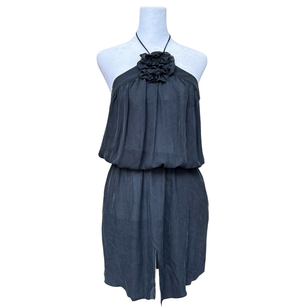 L’Agence Silk Halter Slip Dress Mini Rosette Black
